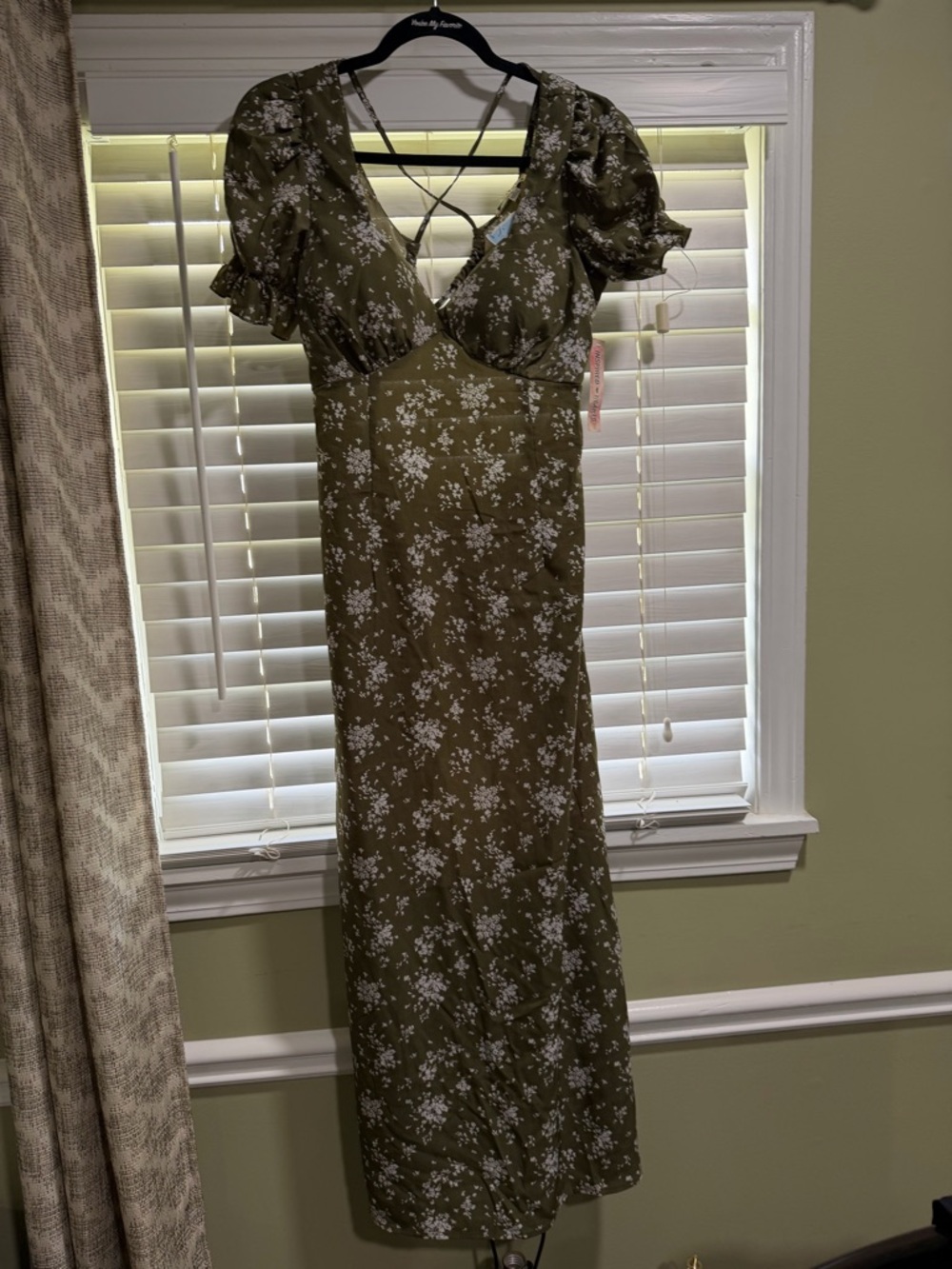 Inspired Hearts Olive Green Floral Maxi Dress with White Blooms